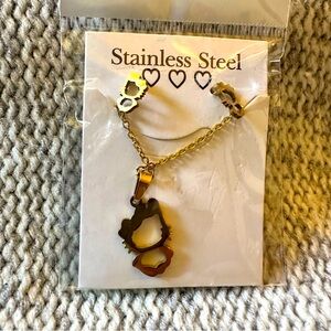 Hello Kitty Gold Tone Stainless Steel Necklace and Earrings Set